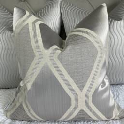 Luxurious Cushion Cover Pillow Throw Textured Geometric Designer Fabric Silver Natural High Quality Handmade in UK - thumbnail 1