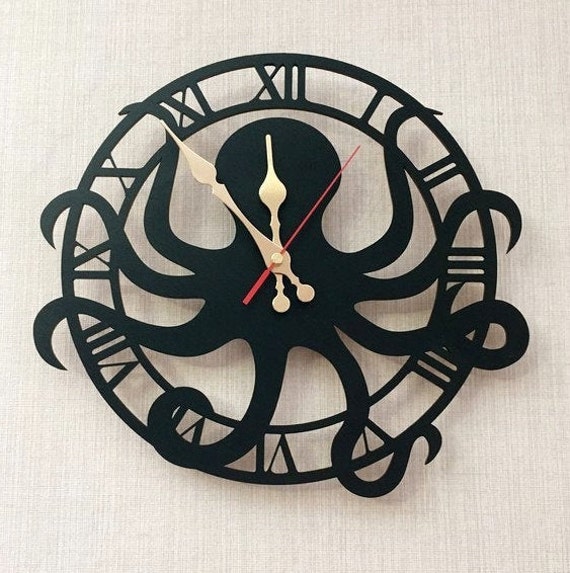 Octopus Wall Clock Large 12-18Inch, Wood Octopod, Marine Life, Diver, Diving, Sea Creatures Art Decor, Gift For Home - image 1