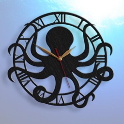 Octopus Wall Clock Large 12-18Inch, Wood Octopod, Marine Life, Diver, Diving, Sea Creatures Art Decor, Gift For Home - thumbnail 3