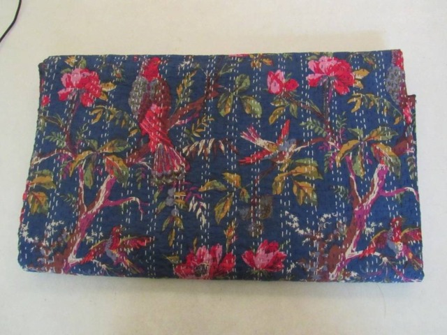 Bird Kantha Quilt King Size Indian Reversible Bedspread Bedding Throw Blanket Queen - image 1