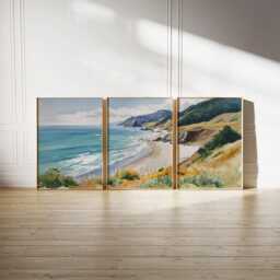 Coastal Beach Poster Set Of 3, Ocean Coastline Wall Art, Watercolor Seascape Prints, Landscape Artwork, House Decor - thumbnail 3