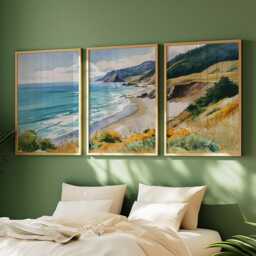 Coastal Beach Poster Set Of 3, Ocean Coastline Wall Art, Watercolor Seascape Prints, Landscape Artwork, House Decor - thumbnail 2