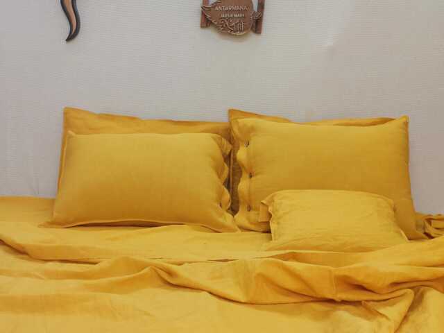 Mustard Cotton Pillow Shams, Handmade Cushion Cover Set - 2-Piece - image 1
