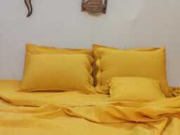 Mustard Cotton Pillow Shams, Handmade Cushion Cover Set - 2-Piece - thumbnail 1