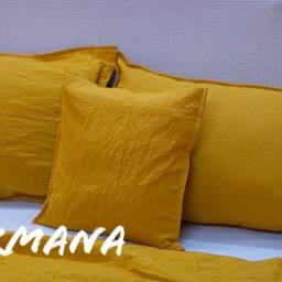 Mustard Cotton Pillow Shams, Handmade Cushion Cover Set - 2-Piece - thumbnail 3
