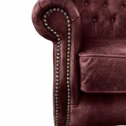 Chesterfield High Back Wing Chair & Stool - Presented in Genuine Vintage Red Leather The Kensington - thumbnail 3