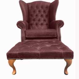 Chesterfield High Back Wing Chair & Stool - Presented in Genuine Vintage Red Leather The Kensington - thumbnail 4