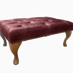 Chesterfield High Back Wing Chair & Stool - Presented in Genuine Vintage Red Leather The Kensington - thumbnail 2