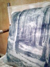 Handprinted Blue Pillow - Cyanotype With Velvet & Forest Motive - thumbnail 4