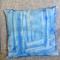 Handprinted Blue Pillow - Cyanotype With Velvet & Forest Motive - thumbnail 2