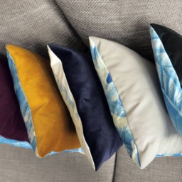 Handprinted Blue Pillow - Cyanotype With Velvet & Forest Motive - thumbnail 3