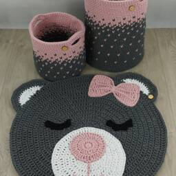 Crochet Bear Rug Handmade Cotton Nursery Mat - thumbnail 2
