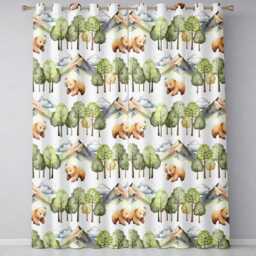 Forest Bear Trees Mountains Clouds On Light Grey Seamless Pattern Readymade Eyelet Ring Top Thermal 100% Blackout Curtains - thumbnail 2