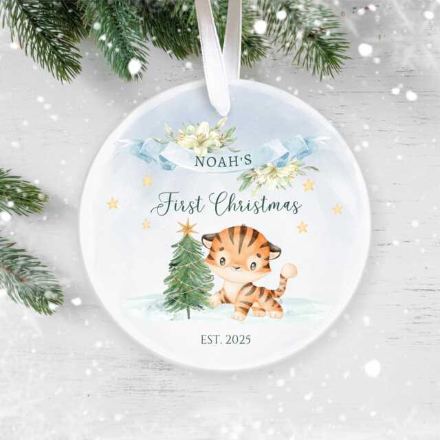 Personalised Baby's First Christmas Bauble 2025 - Custom Tiger Ornament New Baby Keepsake - image 1