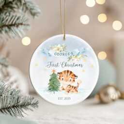 Personalised Baby's First Christmas Bauble 2025 - Custom Tiger Ornament New Baby Keepsake - thumbnail 3