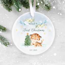 Personalised Baby's First Christmas Bauble 2025 - Custom Tiger Ornament New Baby Keepsake - thumbnail 1