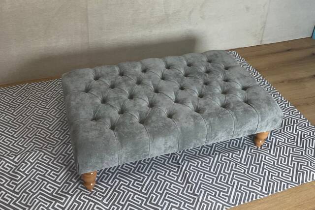 Silver Grey Footstool Coffee Table Pouffe Bench Chesterfield 40''x24'' - Free Fabric Samples - image 1