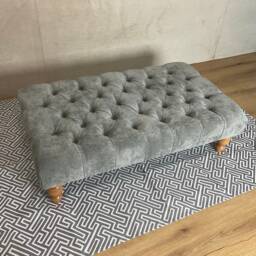 Silver Grey Footstool Coffee Table Pouffe Bench Chesterfield 40''x24'' - Free Fabric Samples - thumbnail 3