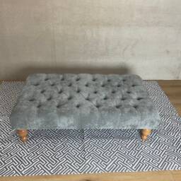 Silver Grey Footstool Coffee Table Pouffe Bench Chesterfield 40''x24'' - Free Fabric Samples - thumbnail 2