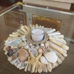 Driftwood Candleholder With Shells & Starfish, Coastal Organic Decoration - thumbnail 3