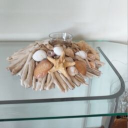 Driftwood Candleholder With Shells & Starfish, Coastal Organic Decoration - thumbnail 4