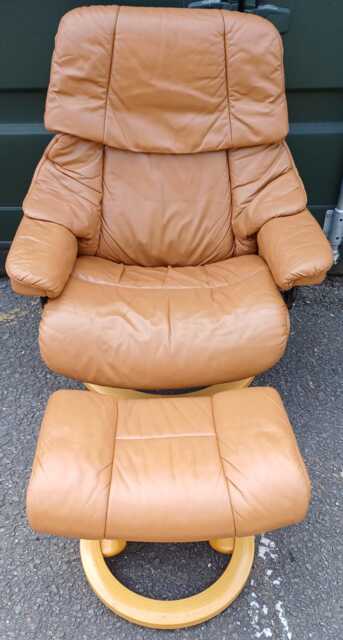 Ekornes Stressless Tan Leather Swivel Recliner Armchair & Footstool - Free Delivery Within 50 Miles, Further Afield At Cost - image 1