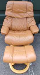Ekornes Stressless Tan Leather Swivel Recliner Armchair & Footstool - Free Delivery Within 50 Miles, Further Afield At Cost