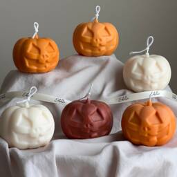 Hand Poured Halloween Pumpkin Candle - Soy Wax Sculptural - thumbnail 1