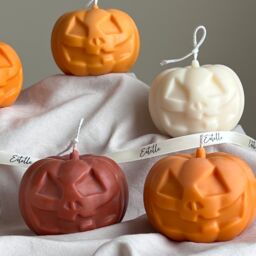 Hand Poured Halloween Pumpkin Candle - Soy Wax Sculptural - thumbnail 2