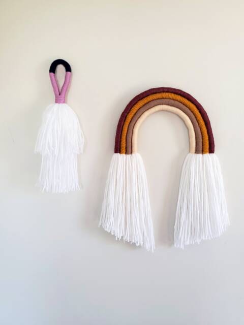Medium Fall & Warm Colors Rainbow Fiber Wall Hanging/Beautiful Yarn Sculpture Perfect For Nursery - image 1