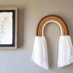 Medium Fall & Warm Colors Rainbow Fiber Wall Hanging/Beautiful Yarn Sculpture Perfect For Nursery - thumbnail 2