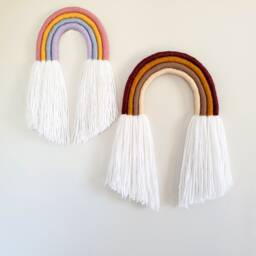 Medium Fall & Warm Colors Rainbow Fiber Wall Hanging/Beautiful Yarn Sculpture Perfect For Nursery - thumbnail 3