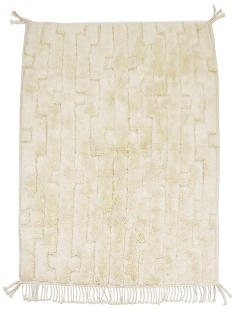 Mid-Season Sale Medium Berber Beni Mrirt Rug - 227 X 183 cm, Handwoven Wool, Bohemian Rug, One Of A Kind, White Shaggy - image 1