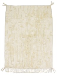 Mid-Season Sale Medium Berber Beni Mrirt Rug - 227 X 183 cm, Handwoven Wool, Bohemian Rug, One Of A Kind, White Shaggy - thumbnail 1