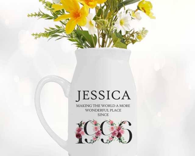 30Th Birthday Gift For Her - Wonderful Since 1996 Small Personalised Flower Pot Vase 30 Gifts Women Floral Design Daughter Sister Bnd30 - image 1
