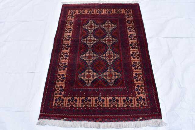 Handmade Afghan Wool Rug Red Burgundy Tribal Carpet - 3x5 Ft - image 1