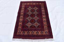 Handmade Afghan Wool Rug Red Burgundy Tribal Carpet - 3x5 Ft - thumbnail 1