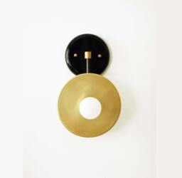 Mid Century Brass Wall Sconce - Modern Black & Gold Lamp - thumbnail 1