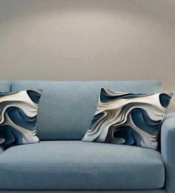 Handmade By Order Teal Blue Grey Wave Abstract Pattern On Velvet Cushion Covers All Shapes Sizes Available - image 1