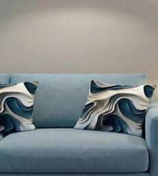 Handmade By Order Teal Blue Grey Wave Abstract Pattern On Velvet Cushion Covers All Shapes Sizes Available - thumbnail 1
