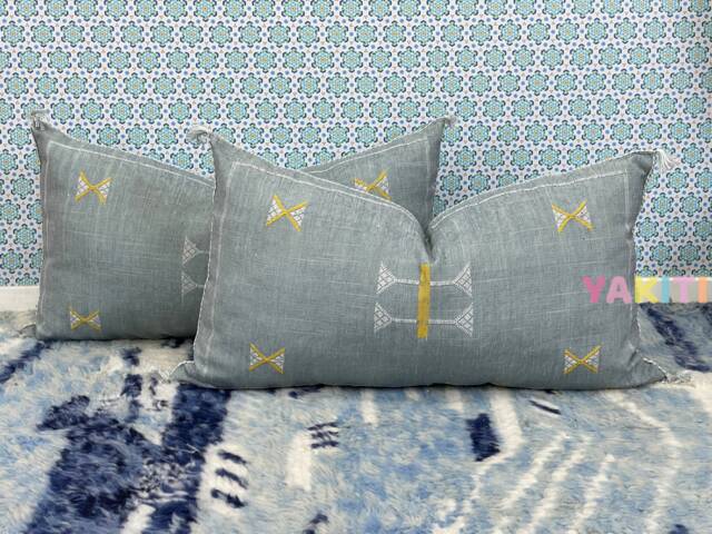 Yakiti-Grey Large Moroccan Pillows, Aka Cactus Silk Pillow, Decorative Pillows, Sabra Pillows, Moroccan Decor Designer Cactus - image 1