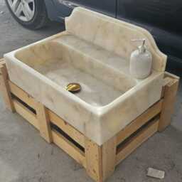 Calacatta Gold Marble Sink, Wall Mount Rectangle Vanity Powder Room Mounted Bathroom Sink - thumbnail 2