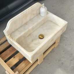 Calacatta Gold Marble Sink, Wall Mount Rectangle Vanity Powder Room Mounted Bathroom Sink - thumbnail 3