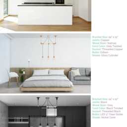 Wood & Glass Shade Light Wrap 3 Pendant Fixture Custom Brass, White, Black Or Copper Bracket Wrapped Ceiling - thumbnail 2