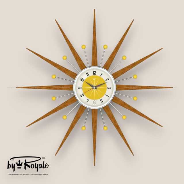Teak Starburst Clock Mid Century Modern Wall Decor, 27 - image 1
