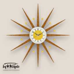 Teak Starburst Clock Mid Century Modern Wall Decor, 27 - thumbnail 1