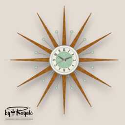 Teak Starburst Clock Mid Century Modern Wall Decor, 27 - thumbnail 4