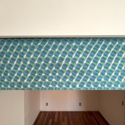 Blue Geometric Caf?? Noren Curtain, Japanese Tenugui Handmade Noren, Short Kichen Door Half Window Privacy Valence - thumbnail 3