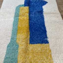 Handmade Moroccan Wool Rug - White Berber Carpet With Aqua Blue & Yellow Accents Custom Beni Ourain Boho Living Room Decor - thumbnail 2