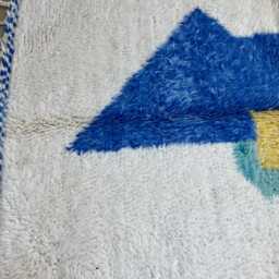 Handmade Moroccan Wool Rug - White Berber Carpet With Aqua Blue & Yellow Accents Custom Beni Ourain Boho Living Room Decor - thumbnail 3